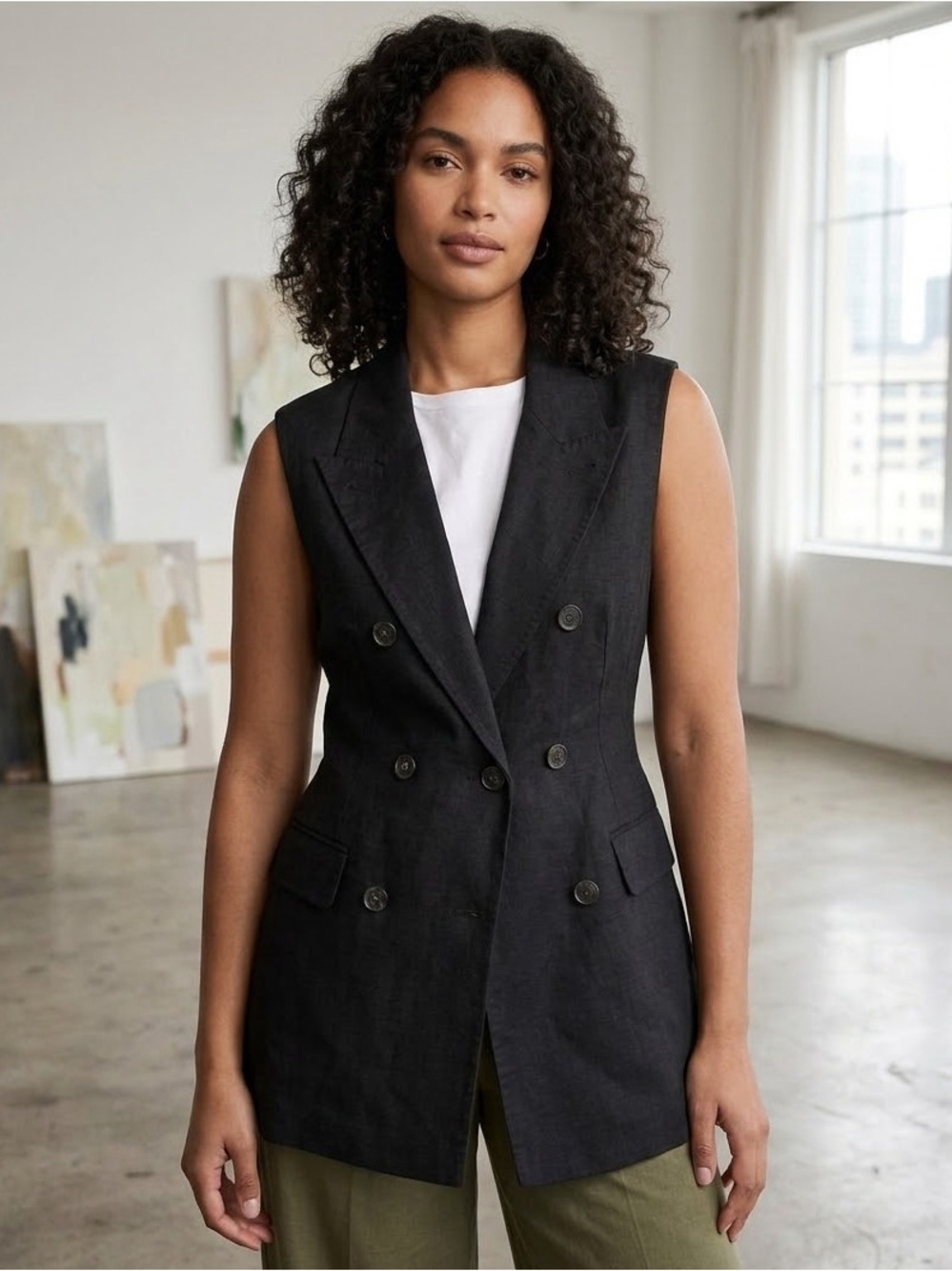 Banana Republic Black Palma Linen Vest, size 4